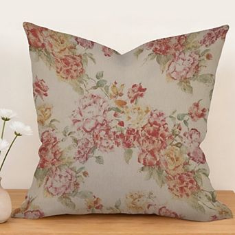 Outdoor Decorative Throw Pillow, 18" Pillow Cover Singular, Chinoiserie Floral in Pink