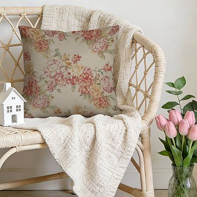 Outdoor Decorative Throw Pillow, 18" Pillow Cover Singular, Chinoiserie Floral in Pink