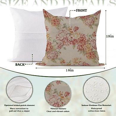Outdoor Decorative Throw Pillow, 18" Pillow Cover Singular, Chinoiserie Floral in Pink
