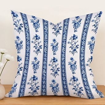 Decorative Throw Pillow, 18" Pillow Cover Singular, Floral Blue Striped