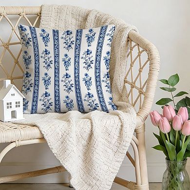 Decorative Throw Pillow, 18" Pillow Cover Singular, Floral Blue Striped