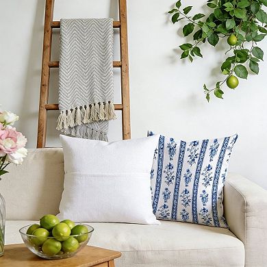 Decorative Throw Pillow, 18" Pillow Cover Singular, Floral Blue Striped