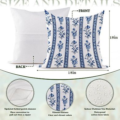 Decorative Throw Pillow, 18" Pillow Cover Singular, Floral Blue Striped