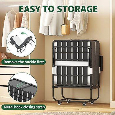 VIYET 75" Folding Bed with Adjustable Headboard - 5" Memory Foam Rollaway Bed