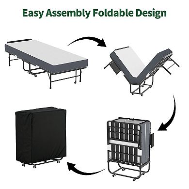 VIYET 75" Folding Bed with Adjustable Headboard - 5" Memory Foam Rollaway Bed