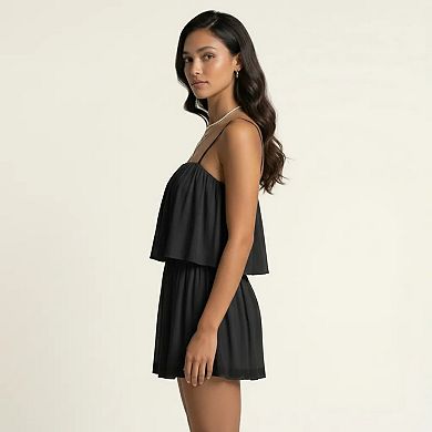 Sleeveless Layered Chiffon Romper with Spaghetti Straps Flowy Ruffle ...