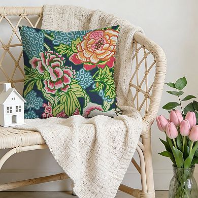 Outdoor Decorative Throw Pillow Cover, 18", 1 Pack, Chinoiserie Floral