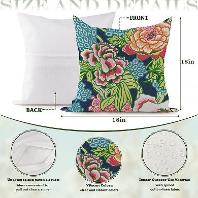 Outdoor Decorative Throw Pillow Cover, 18", 1 Pack, Chinoiserie Floral