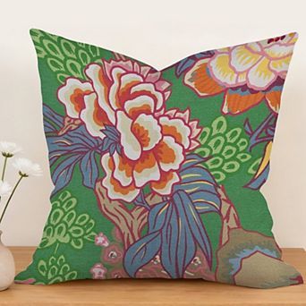 Outdoor Decorative Throw Pillow Cover, 18", 1 Pack, Chinoiserie Floral