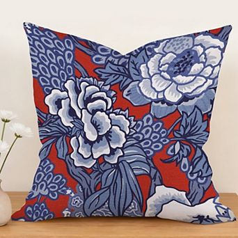 Outdoor Decorative Throw Pillow Cover, 18", 1 Pack, Chinoiserie Floral