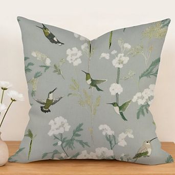 Decorative Throw Pillow, 18" Pillow Cover Singular, Chinoiserie Hummingbirds Floral