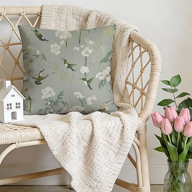 Decorative Throw Pillow, 18" Pillow Cover Singular, Chinoiserie Hummingbirds Floral