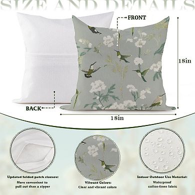 Decorative Throw Pillow, 18" Pillow Cover Singular, Chinoiserie Hummingbirds Floral