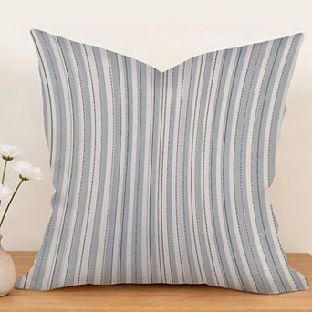 Blue And White Classic Stripe Decorative Throw Pillow, 18" Pillow Cover Singular