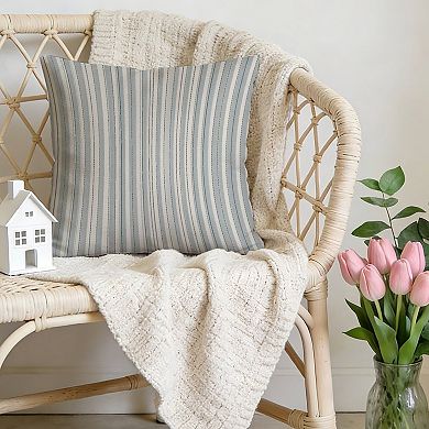 Blue And White Classic Stripe Decorative Throw Pillow, 18" Pillow Cover Singular