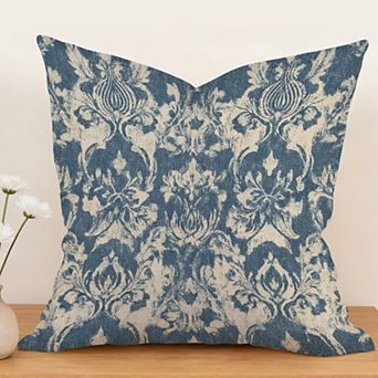Thibaut Ikat Floral Blue Decorative Throw Pillow, 18" Pillow Cover Singular