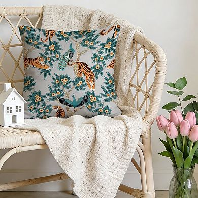 Outdoor Decorative Throw Pillow Cover, 18", 1 Pack, Gray Blue Tiger And Peacock