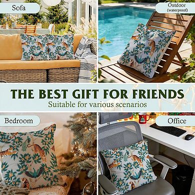 Outdoor Decorative Throw Pillow Cover, 18", 1 Pack, Gray Blue Tiger And Peacock