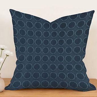 Outdoor Decorative Throw Pillow Cover, 18", 1 Pack, Ikat Polkadots In Navy Blue