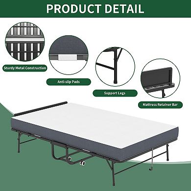 VIYET 75"x46" Wide Folding Bed with Adjustable Headboard - 5" Memory Foam Heavy Duty Rollaway Bed