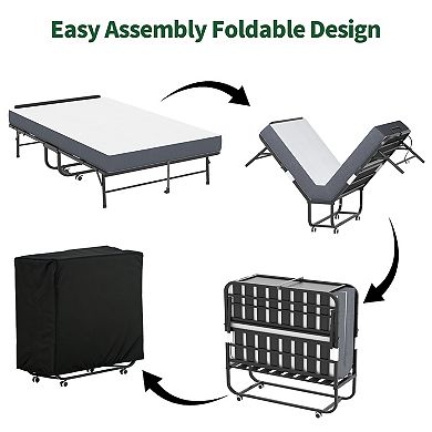 VIYET 75"x46" Wide Folding Bed with Adjustable Headboard - 5" Memory Foam Heavy Duty Rollaway Bed