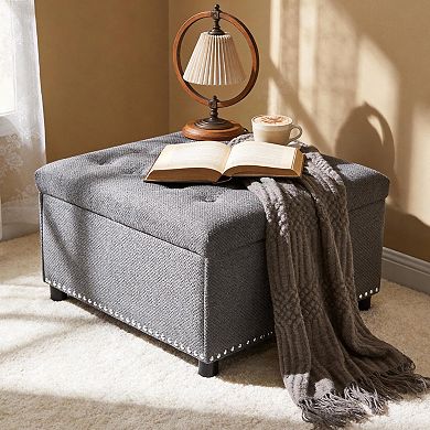 Tufted Storage Ottoman with Nailhead Trim