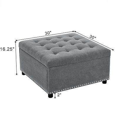 Tufted Storage Ottoman with Nailhead Trim
