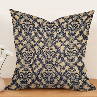 Outdoor Decorative Throw Pillow Cover, 18", 1 Pack, Thibaut Ikat Floral Navy Blue