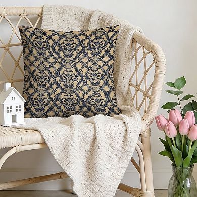 Outdoor Decorative Throw Pillow Cover, 18", 1 Pack, Thibaut Ikat Floral Navy Blue