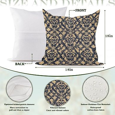 Outdoor Decorative Throw Pillow Cover, 18", 1 Pack, Thibaut Ikat Floral Navy Blue