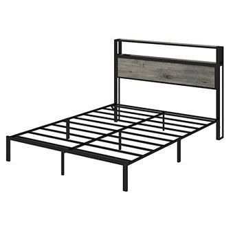Lufeiya Full Size Platform Bed Frame with RGB LED Headboard, USB Charging Ports, Storage Shelves