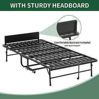 VIYET 75" Folding Bed with Adjustable Headboard - 5" Memory Foam Rollaway Bed