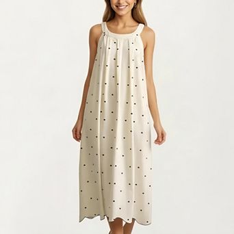 Sleeveless Pajama Dress with Scoop Neck Loose Fit Midi Sleepwear Nightgown with Printed Pattern