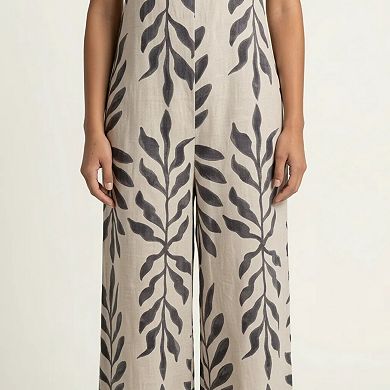 Sleeveless Printed Wide Leg Jumpsuit with Spaghetti Straps Relaxed Fit Flowy One Piece