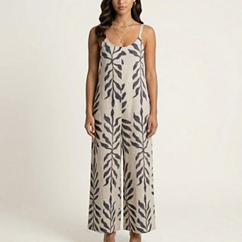 Sleeveless Printed Wide Leg Jumpsuit with Spaghetti Straps Relaxed Fit Flowy One Piece
