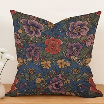Peony Garden Red And Blue Thibaut Floral Decorative Throw Pillow, 18" Pillow Cover Singular