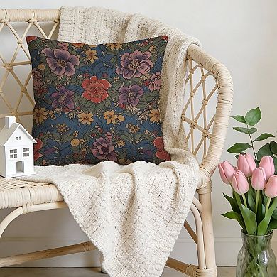 Peony Garden Red And Blue Thibaut Floral Decorative Throw Pillow, 18" Pillow Cover Singular