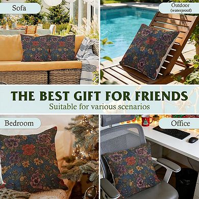 Peony Garden Red And Blue Thibaut Floral Decorative Throw Pillow, 18" Pillow Cover Singular