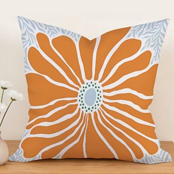 Decorative Throw Pillow, 18" Pillow Cover Singular, Burnt Orange Flower