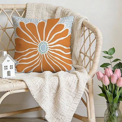 Decorative Throw Pillow, 18" Pillow Cover Singular, Burnt Orange Flower