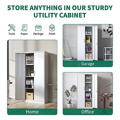 VIYET 71" Metal Office Storage Cabinet - Tall Steel Locking Cabinet with 3 Adjustable Shelves