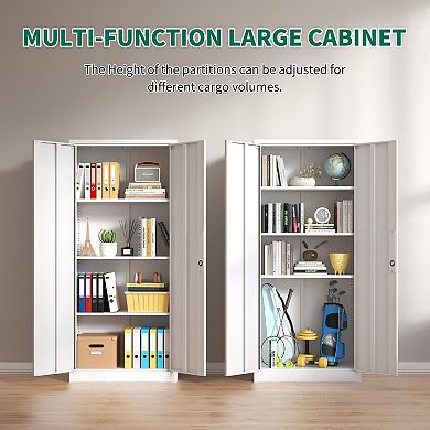 VIYET 71" Metal Office Storage Cabinet - Tall Steel Locking Cabinet with 3 Adjustable Shelves