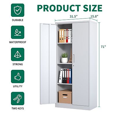 VIYET 71" Metal Office Storage Cabinet - Tall Steel Locking Cabinet with 3 Adjustable Shelves