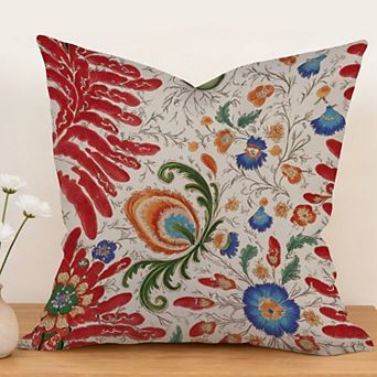 Decorative Throw Pillow, 18" Pillow Cover Singular, Floral Jacobean Thibaut Red