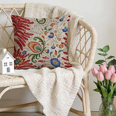 Decorative Throw Pillow, 18" Pillow Cover Singular, Floral Jacobean Thibaut Red