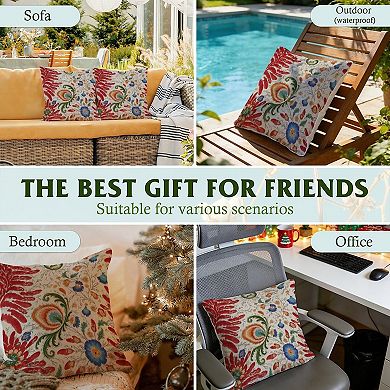 Decorative Throw Pillow, 18" Pillow Cover Singular, Floral Jacobean Thibaut Red