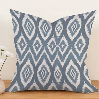 Indigo Blue And White Ikat Decorative Throw Pillow, 18" Pillow Cover Singular