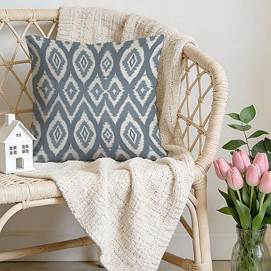 Indigo Blue And White Ikat Decorative Throw Pillow, 18" Pillow Cover Singular