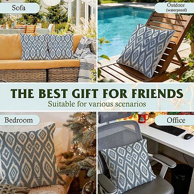 Indigo Blue And White Ikat Decorative Throw Pillow, 18" Pillow Cover Singular