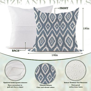 Indigo Blue And White Ikat Decorative Throw Pillow, 18" Pillow Cover Singular